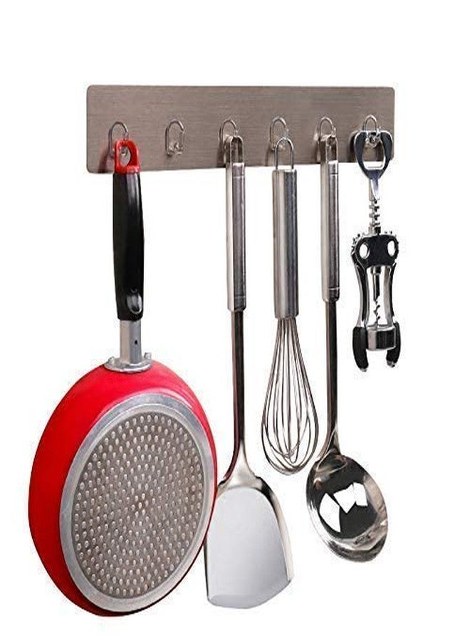 SEMITO Self Adhesive Plastic And Stainless Steel Wall Mounted Hanger Strip with 6 Hooks (Multicolour, 44 * 8cm) - Image 1